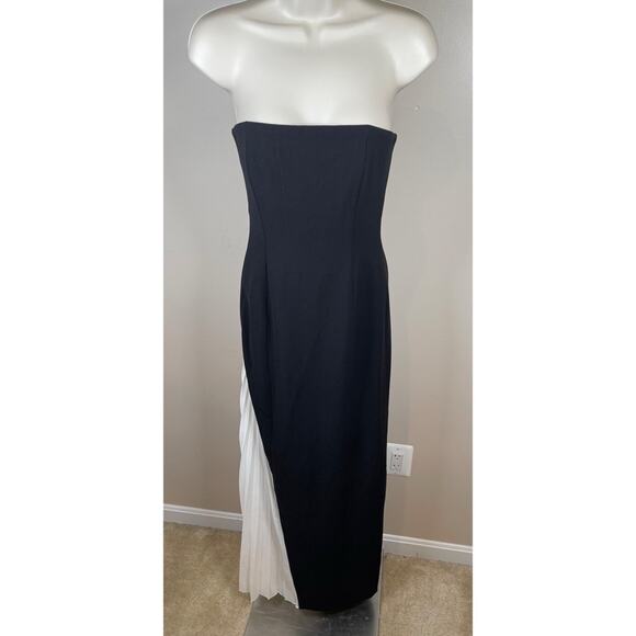 Alice + Olivia Retha Strapless Pleated Maxi Dress in Black & Off White Size 0 - Picture 3 of 10